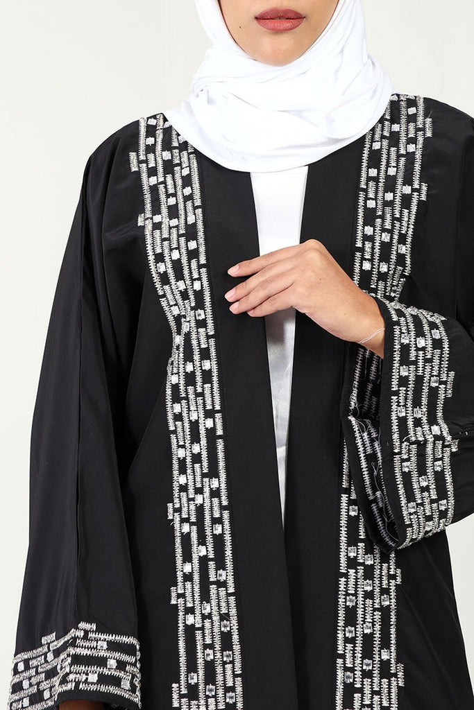 Elegant Kashibo Fabric 2 - Piece Abaya Set with Zigzag Embroidery - EastEssence.com