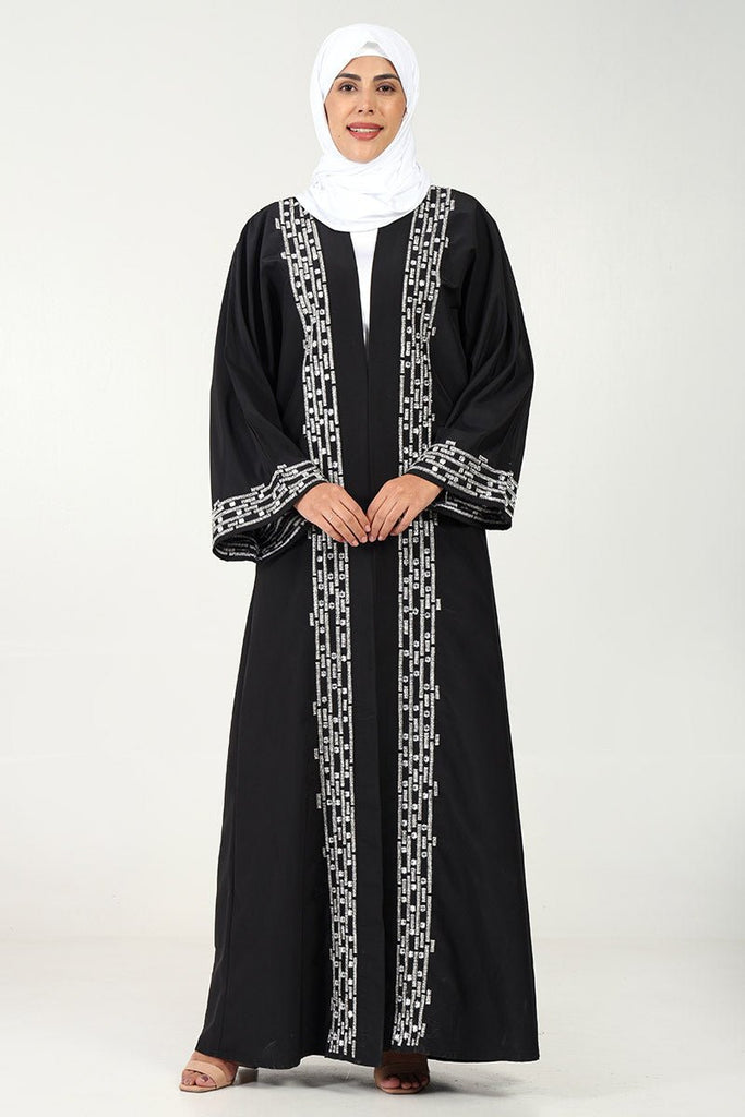 Elegant Kashibo Fabric 2 - Piece Abaya Set with Zigzag Embroidery - EastEssence.com