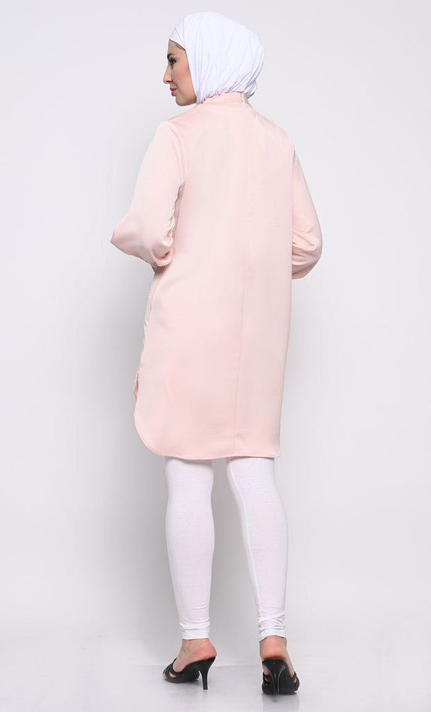 Elegant Korean Crepe Tunic with Crystal Button Embellishments - EastEssence.com