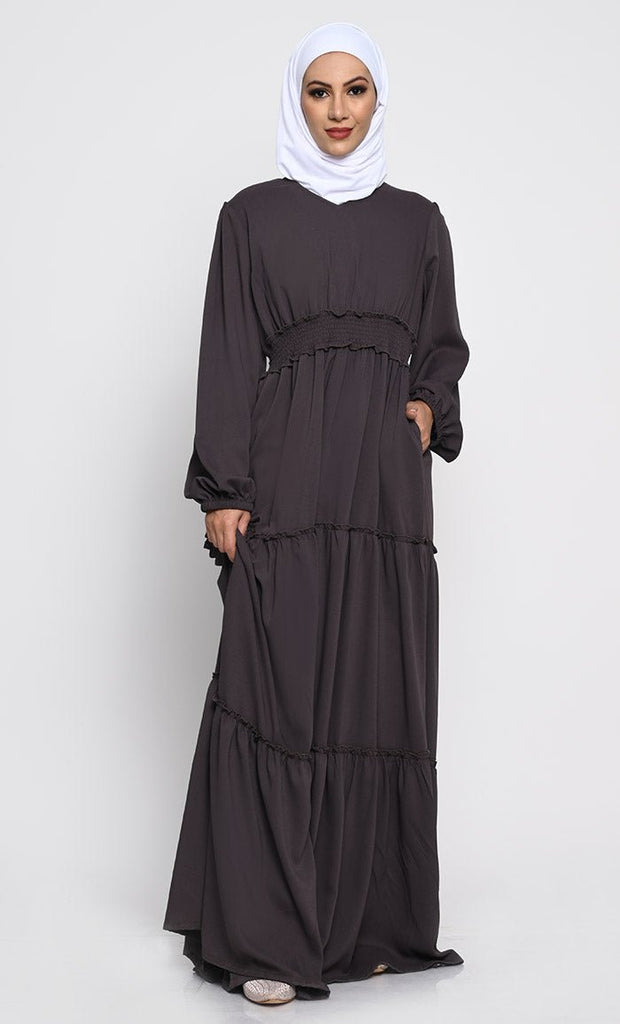 Elegant Korean Georgette Layered Abaya with Crepe Lining - EastEssence.com