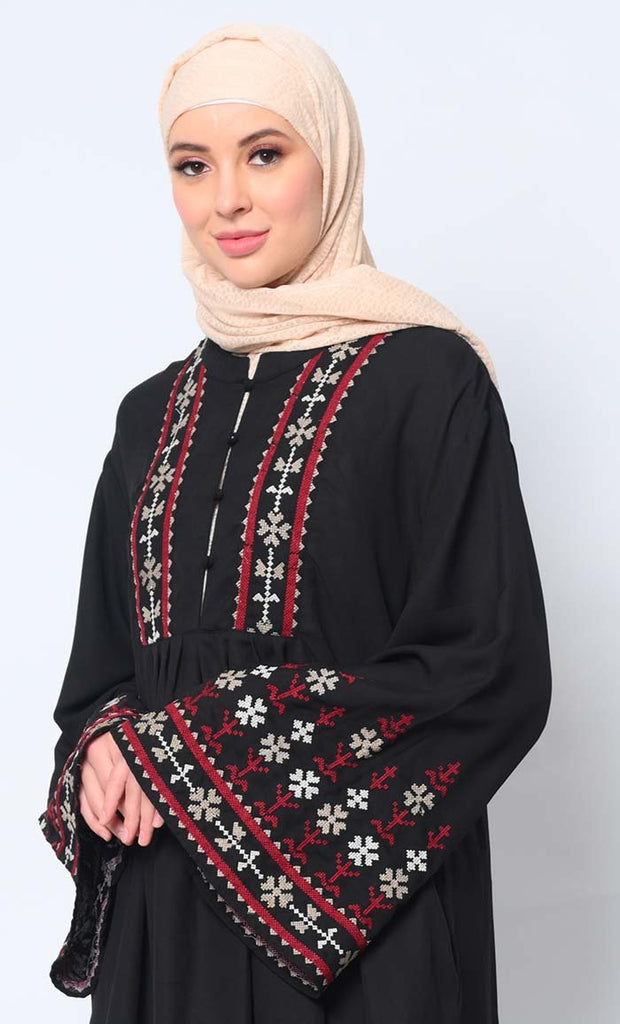 Elegant Machine - Embroidered Black Tunic with Flared Sleeves - EastEssence.com