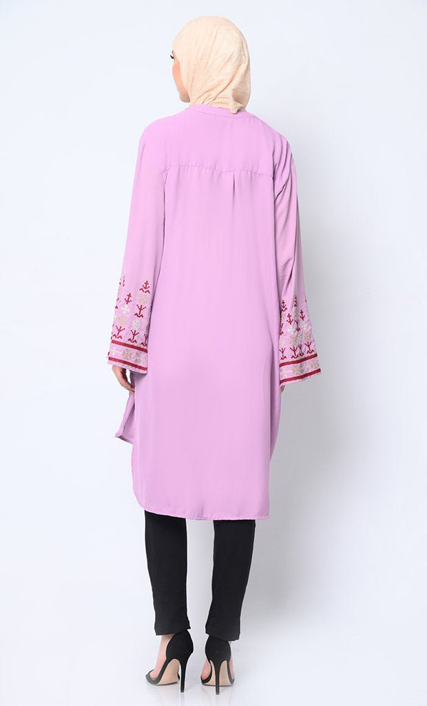 Elegant Machine - Embroidered Lavendar Tunic with Flared Sleeves - EastEssence.com