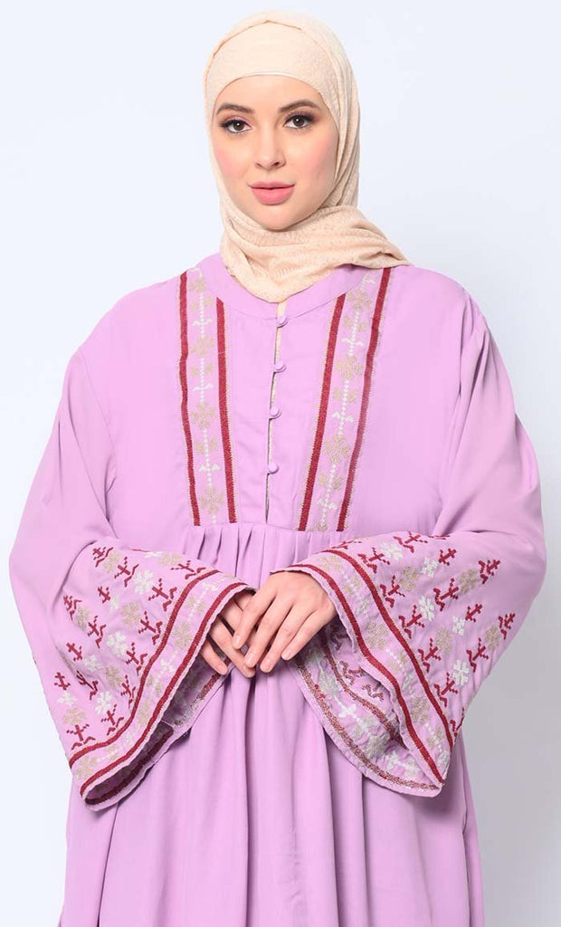 Elegant Machine - Embroidered Lavendar Tunic with Flared Sleeves - EastEssence.com