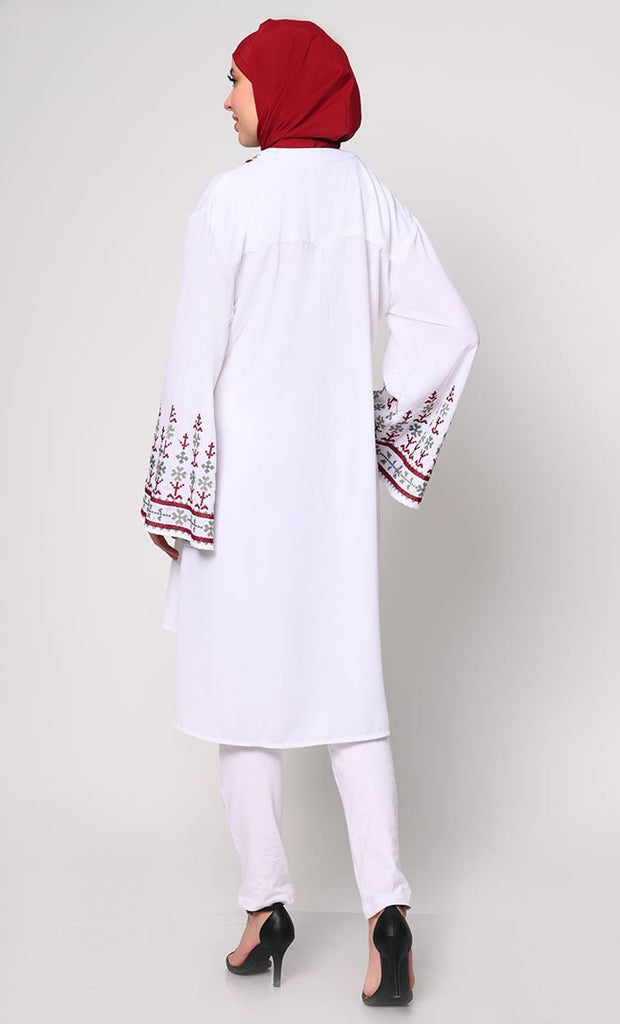 Elegant Machine - Embroidered White Tunic with Flared Sleeves - EastEssence.com