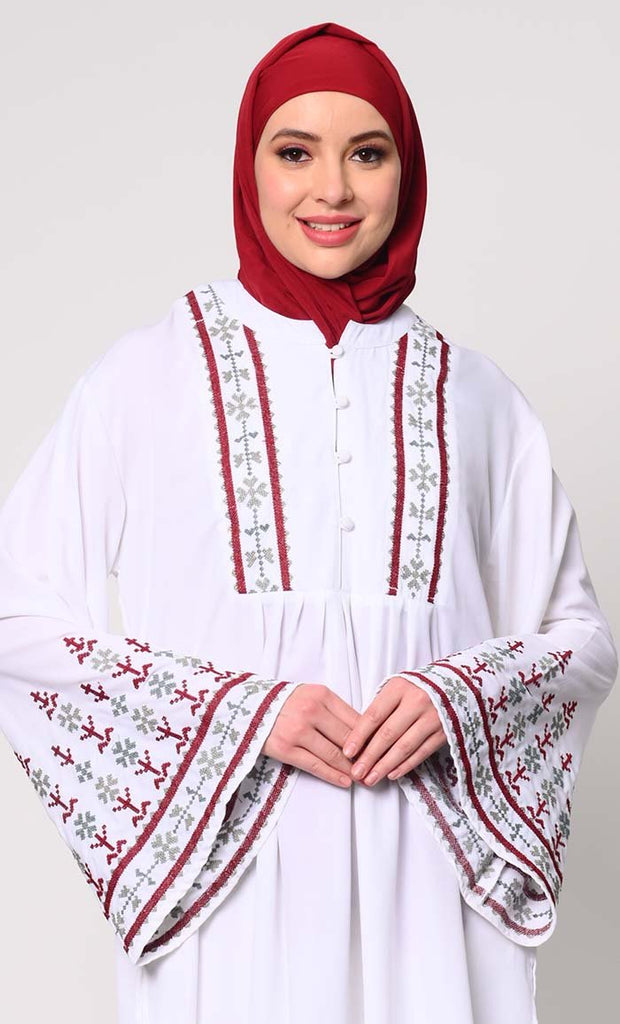 Elegant Machine - Embroidered White Tunic with Flared Sleeves - EastEssence.com