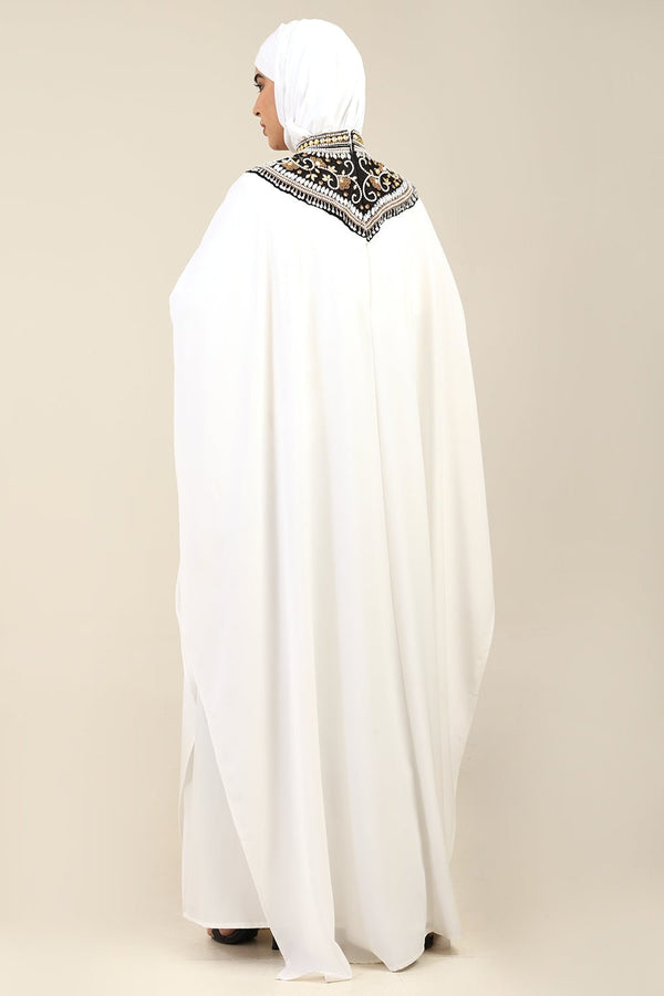 Elegant Moss Crepe Kaftan Style Abaya Dress with Pockets - EastEssence.com