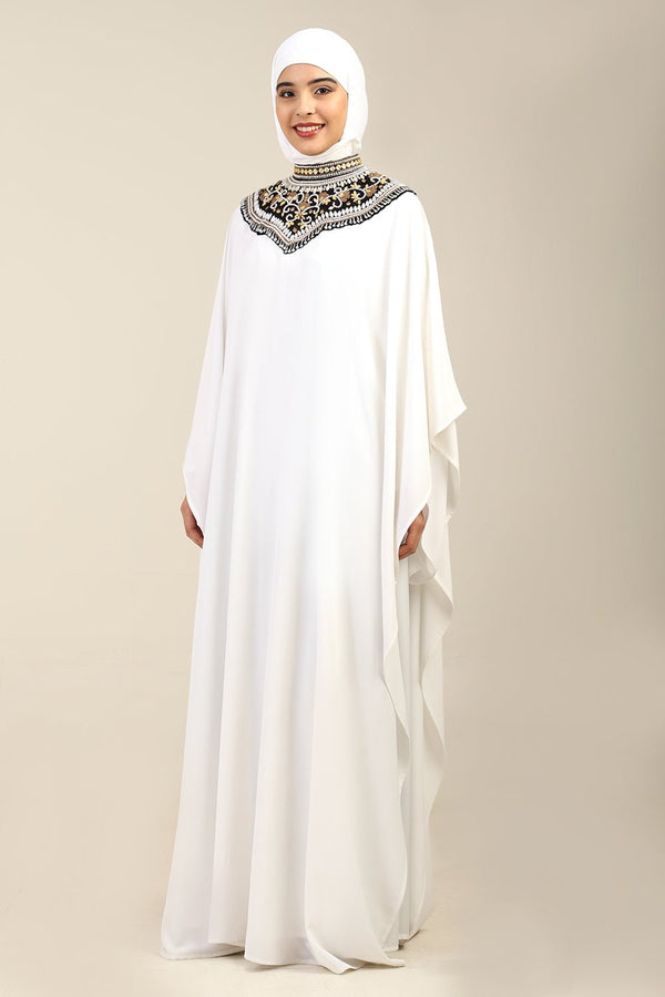 Elegant Moss Crepe Kaftan Style Abaya Dress with Pockets - EastEssence.com