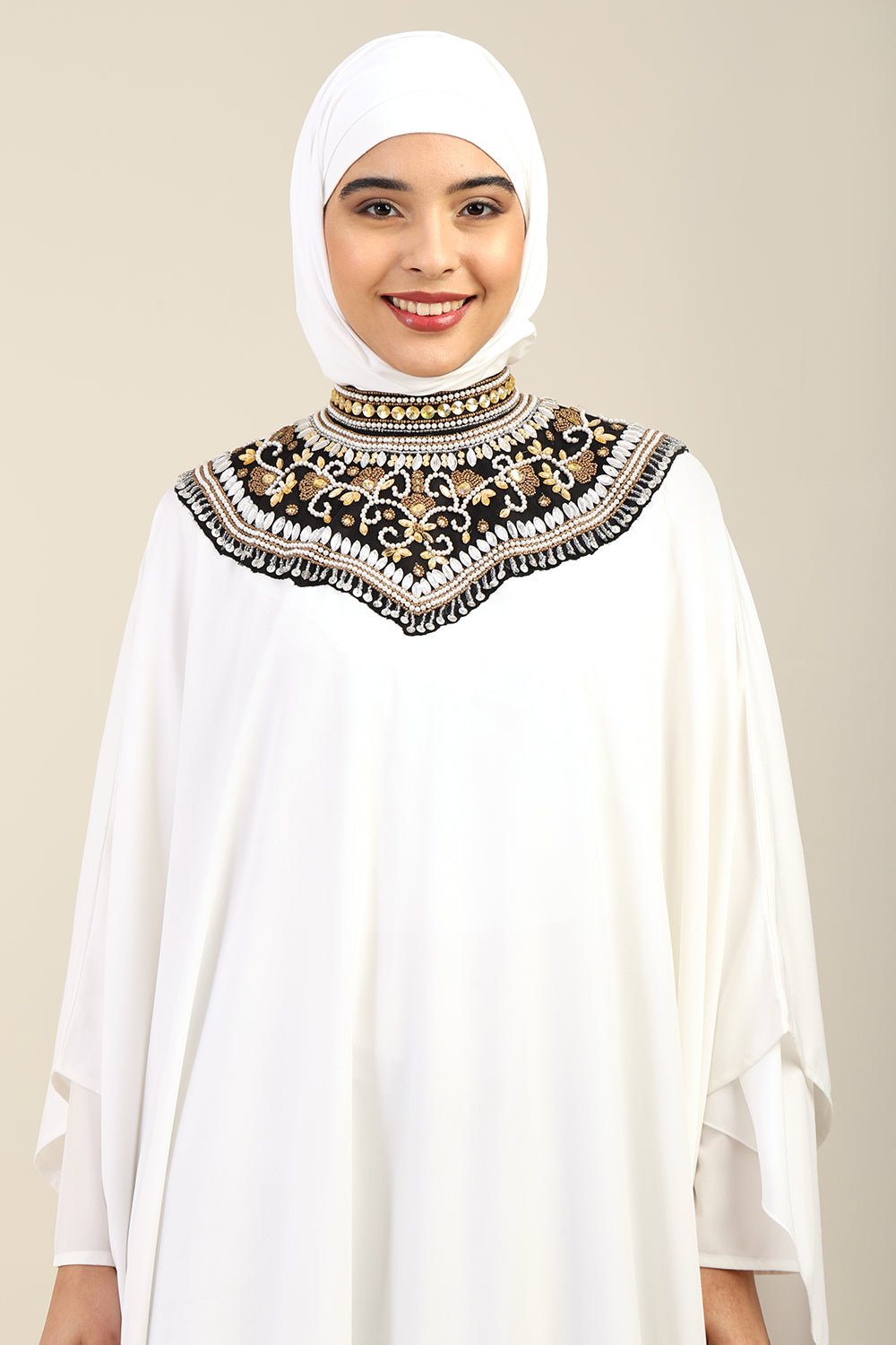 Elegant Moss Crepe Kaftan Style Abaya Dress with Pockets - EastEssence.com