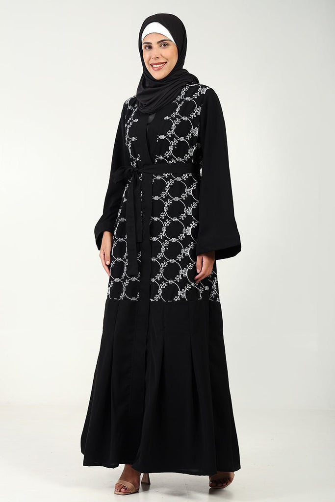 Elegant Nida 2 - Piece Abaya Dress with Embroidered Shrug - EastEssence.com