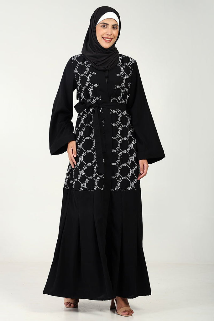 Elegant Nida 2 - Piece Abaya Dress with Embroidered Shrug - EastEssence.com