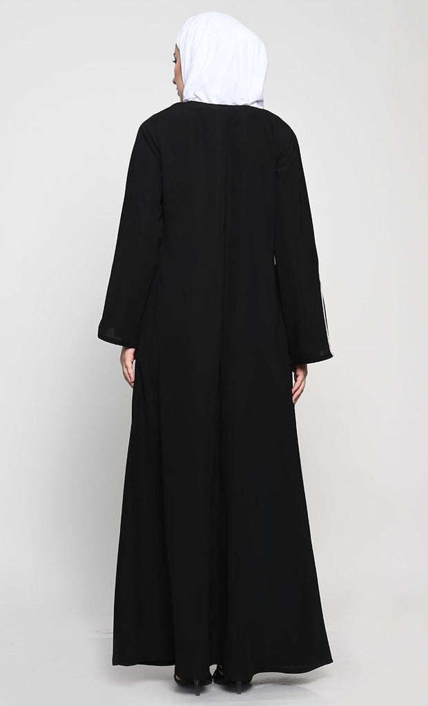 Elegant Nida Fabric A - Style Abaya with Contrast Stripes Detailing - EastEssence.com