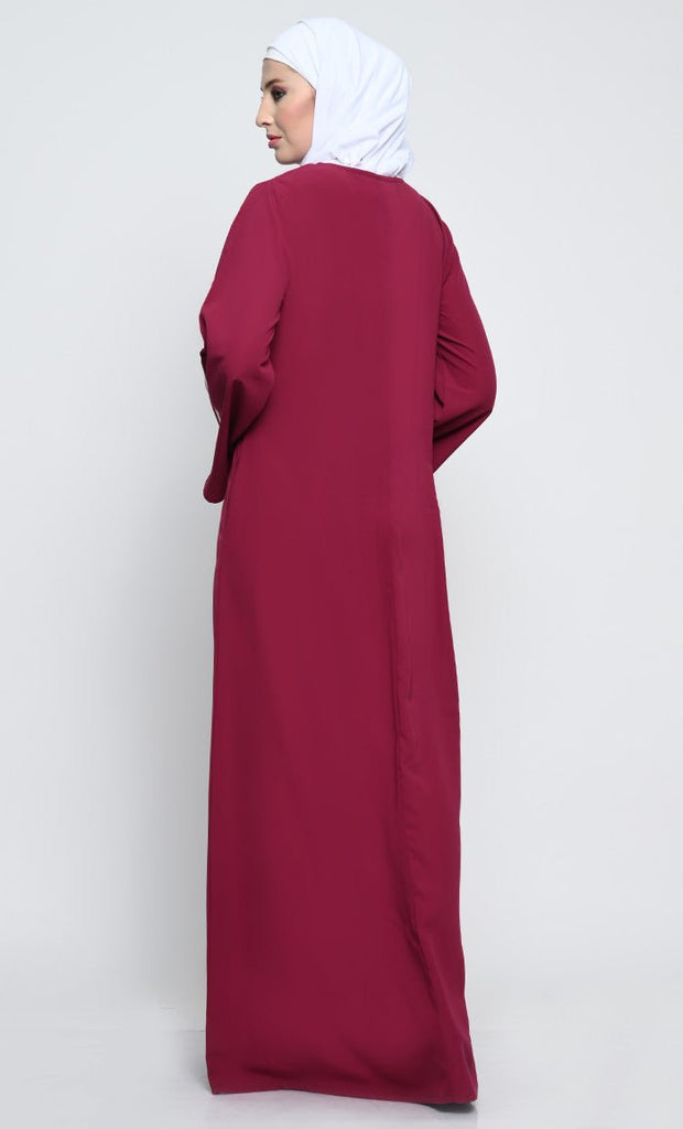 Elegant Nida Fabric A - Style Abaya with Contrast Stripes Detailing - EastEssence.com