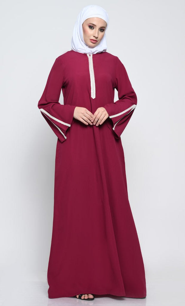 Elegant Nida Fabric A - Style Abaya with Contrast Stripes Detailing - EastEssence.com