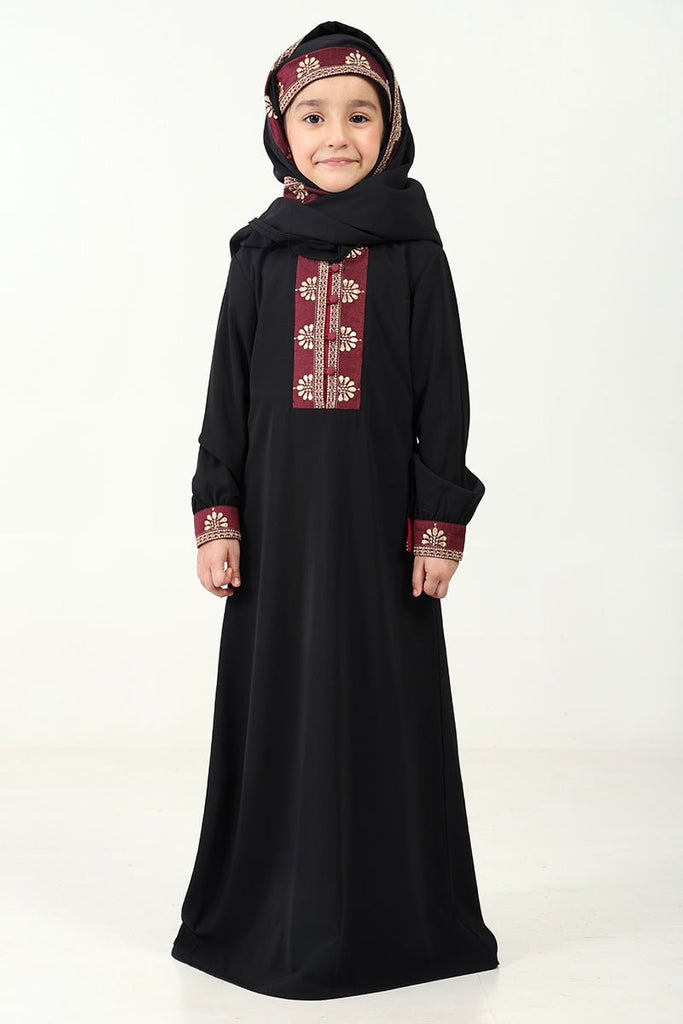 Elegant Nida Fabric Abaya & Matching Hijab Set for Girl - Black - EastEssence.com