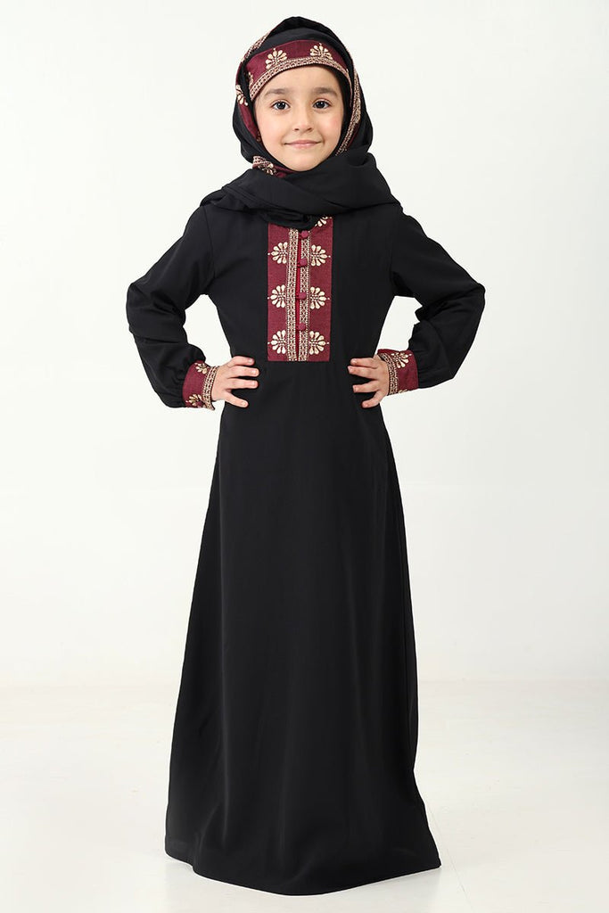 Elegant Nida Fabric Abaya & Matching Hijab Set for Girl - Black - EastEssence.com