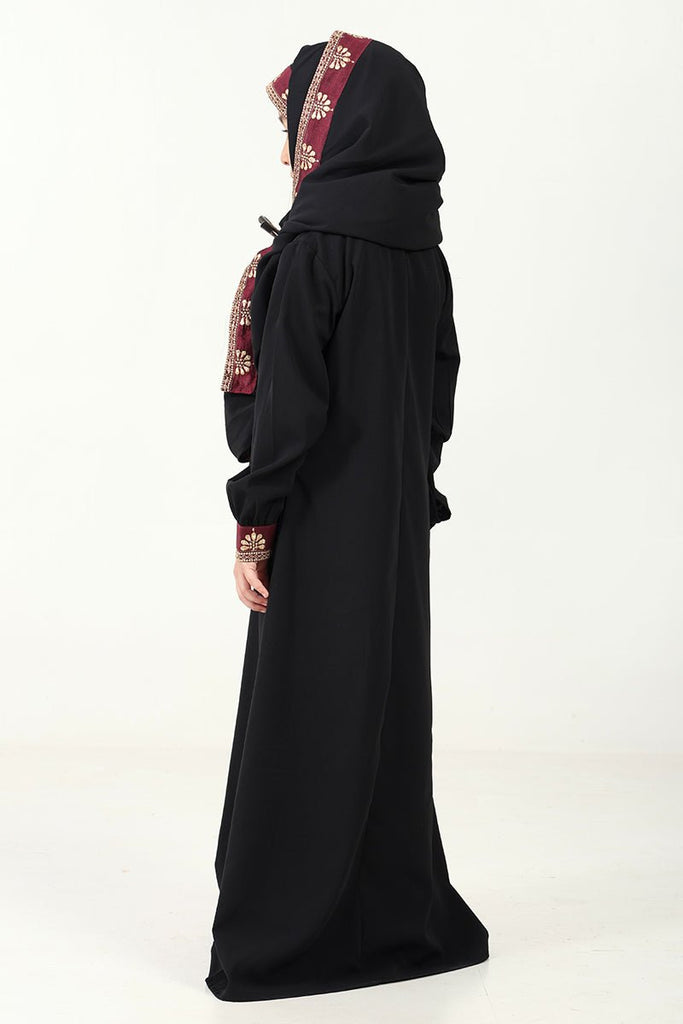 Elegant Nida Fabric Abaya & Matching Hijab Set for Girl - Black - EastEssence.com