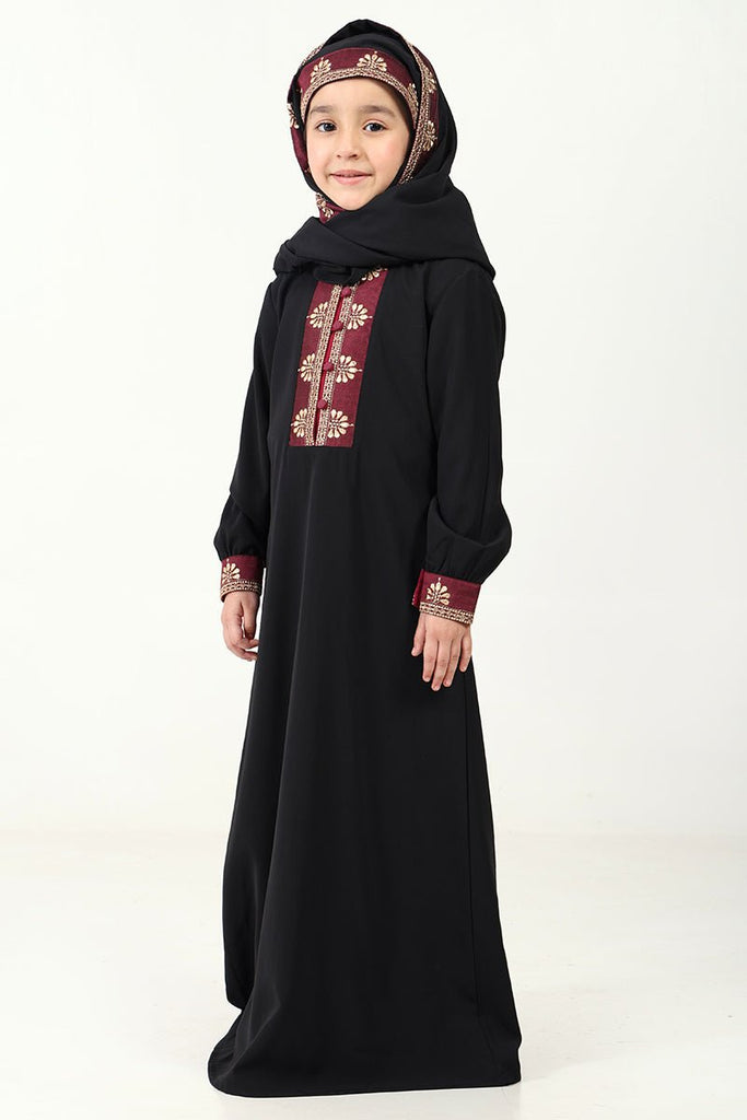 Elegant Nida Fabric Abaya & Matching Hijab Set for Girl - Black - EastEssence.com