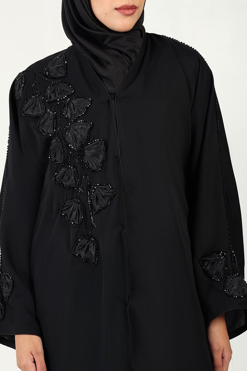 Elegant Nida Fabric Abaya with Appliqu? Embroidery & Handwork Detailing - EastEssence.com