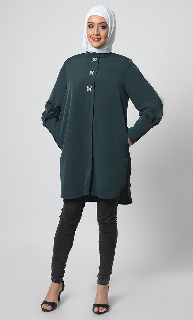 Elegant Nida Fabric Asymmetric Tunic - EastEssence.com