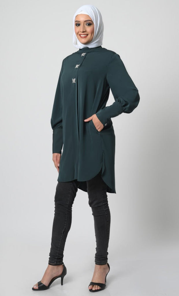 Elegant Nida Fabric Asymmetric Tunic - EastEssence.com