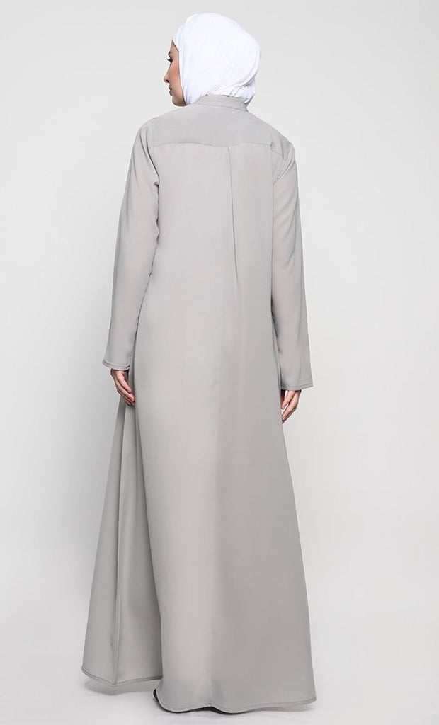 Elegant Nida Fabric Modest Abaya with Bell Sleeves and Chest Pleats - EastEssence.com