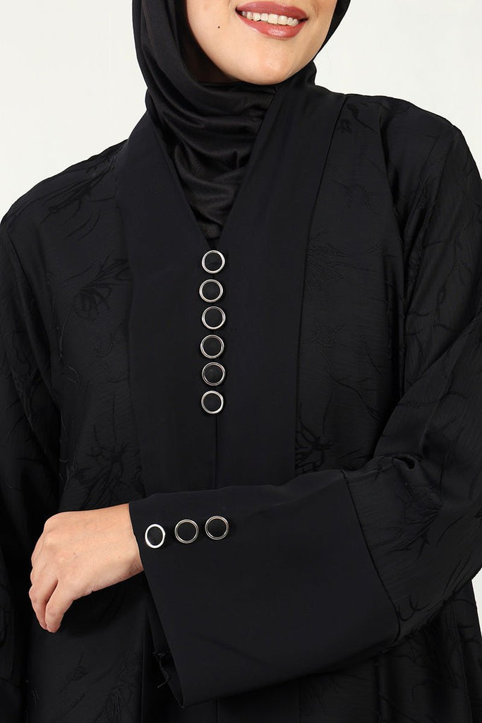 Elegant Nida Jacquard A - Line Abaya with Button Detailing - EastEssence.com