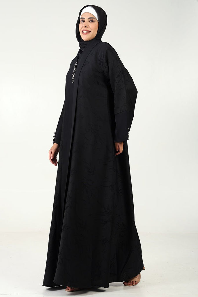 Elegant Nida Jacquard A - Line Abaya with Button Detailing - EastEssence.com