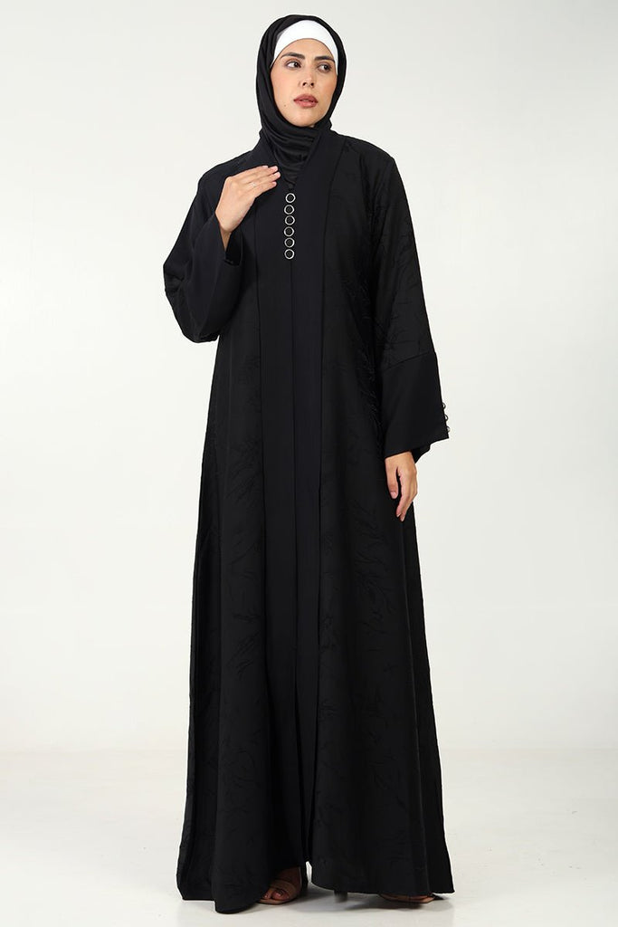 Elegant Nida Jacquard A - Line Abaya with Button Detailing - EastEssence.com