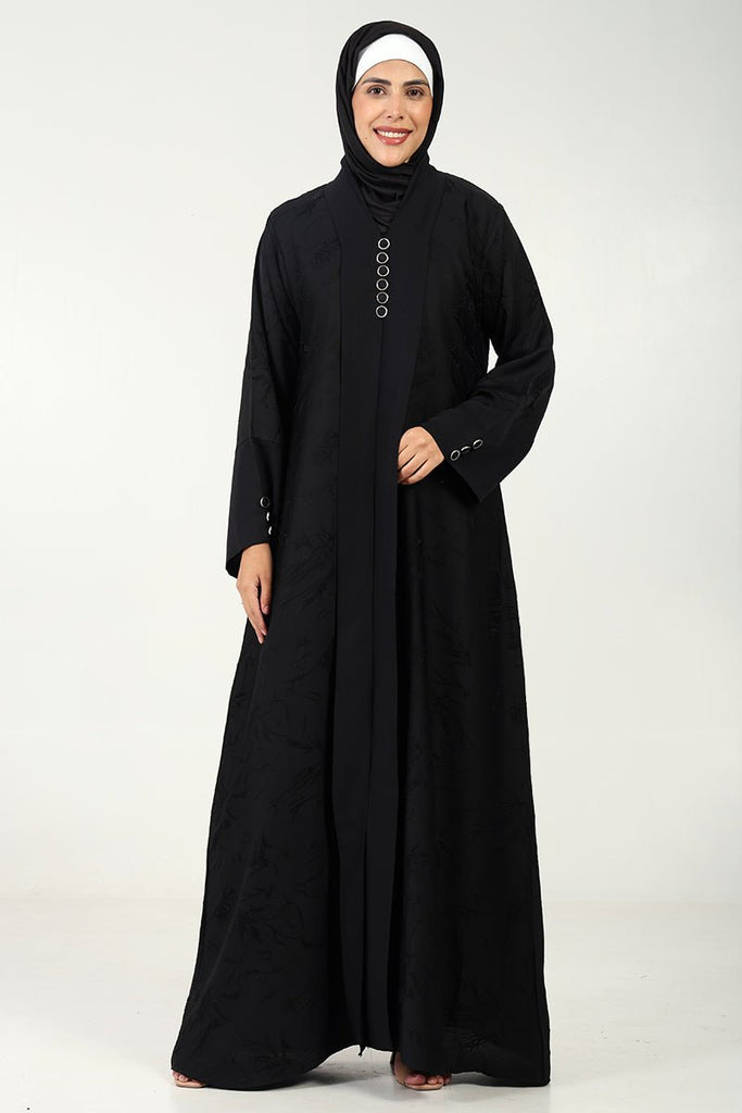 Elegant Nida Jacquard A - Line Abaya with Button Detailing - EastEssence.com