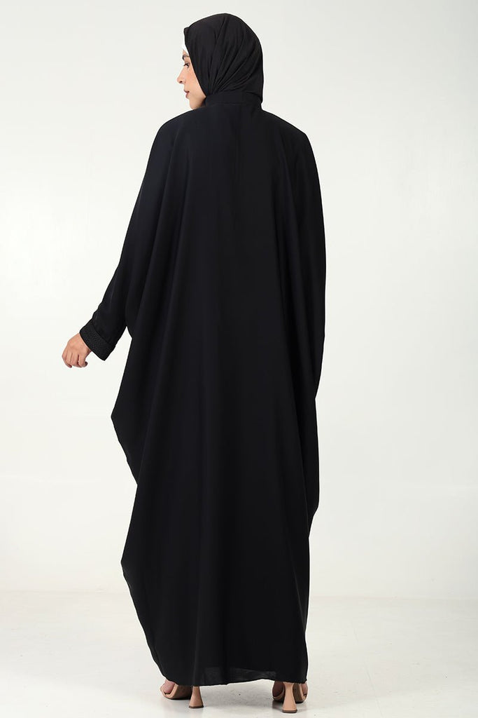 Elegant Nida Jacquard A - Line Abaya with Button Detailing - EastEssence.com