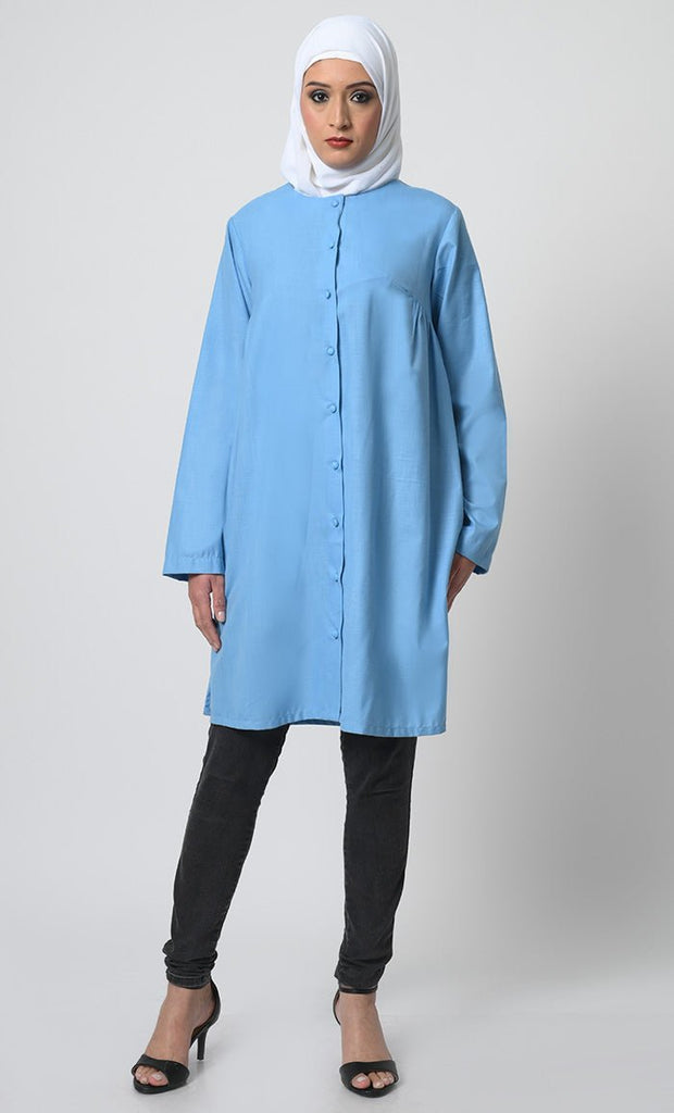 Elegant Polyester Poplin Tunic with Cuffed Sleeves - EastEssence.com