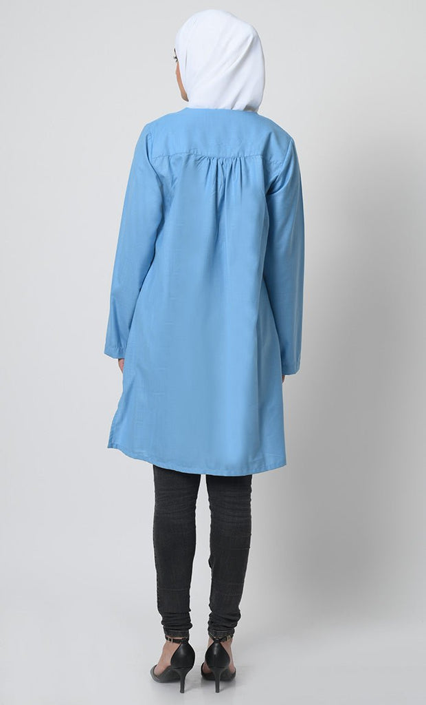 Elegant Polyester Poplin Tunic with Cuffed Sleeves - EastEssence.com