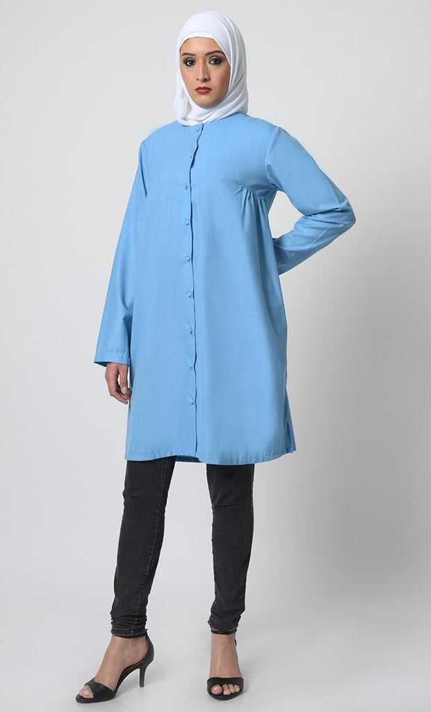 Elegant Polyester Poplin Tunic with Cuffed Sleeves - EastEssence.com