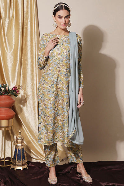 Elegant Printed Cotton Suit Set with Bell Sleeve Kurta - EastEssence.com