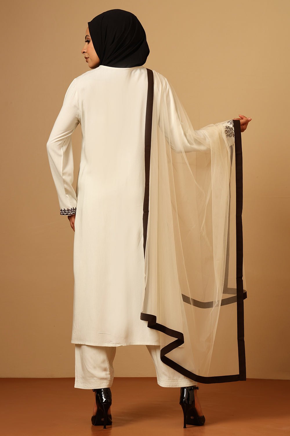 Elegant Rayon A - Line Floral Embroidered Salwar Kameez Set with Dupatta - EastEssence.com