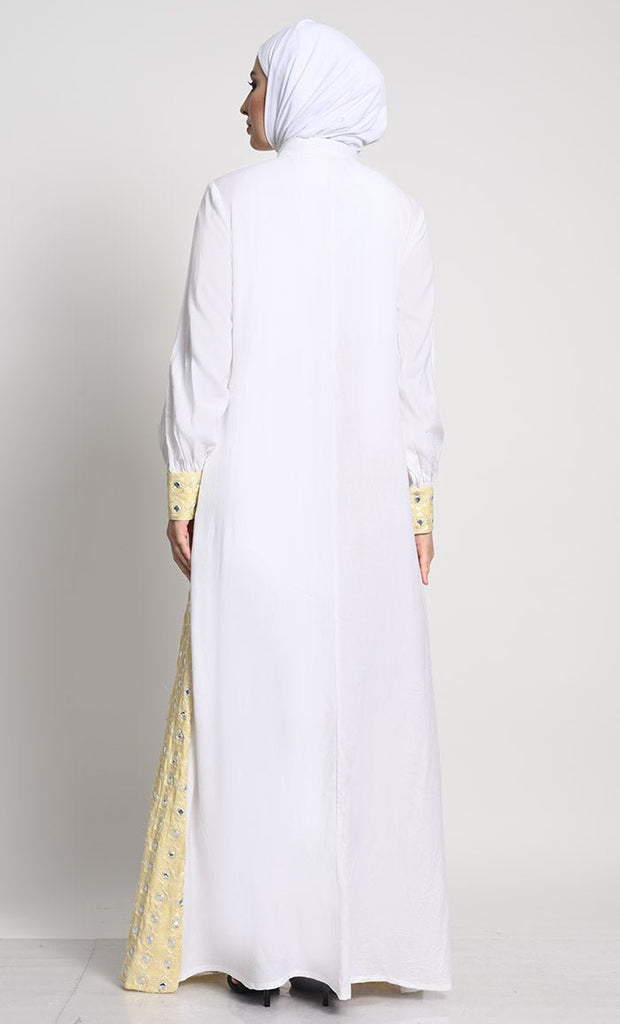 Elegant Rayon Double - Layer Abaya with Embroidered Details and Tassel Accents - EastEssence.com