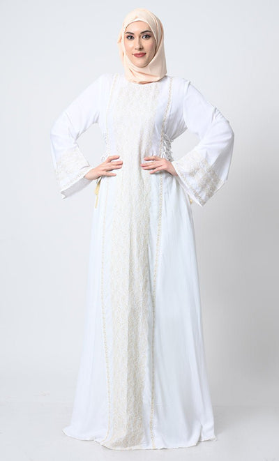 Elegant Rayon Fabric Abaya Dress with Cord Embroidery - EastEssence.com