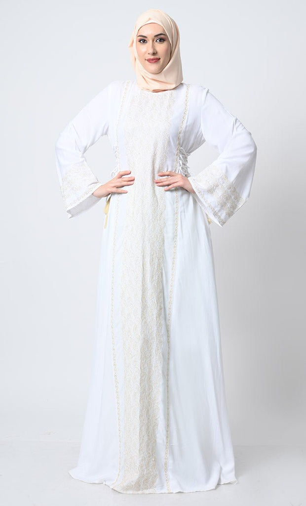 Elegant Rayon Fabric Abaya Dress with Cord Embroidery - EastEssence.com