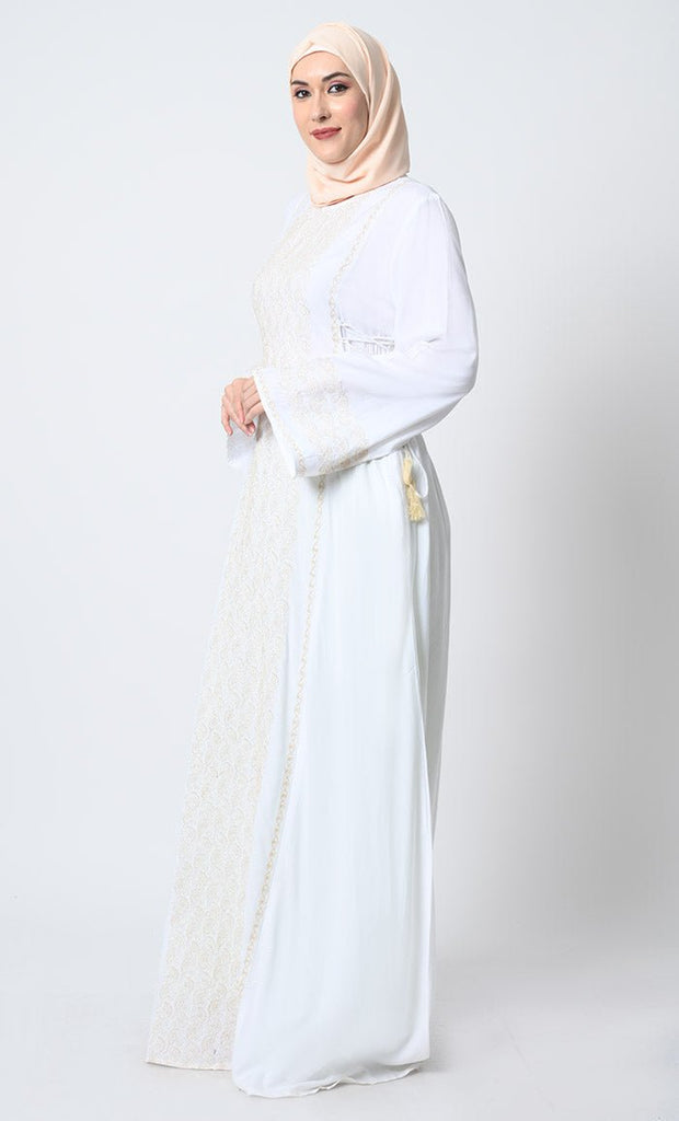 Elegant Rayon Fabric Abaya Dress with Cord Embroidery - EastEssence.com