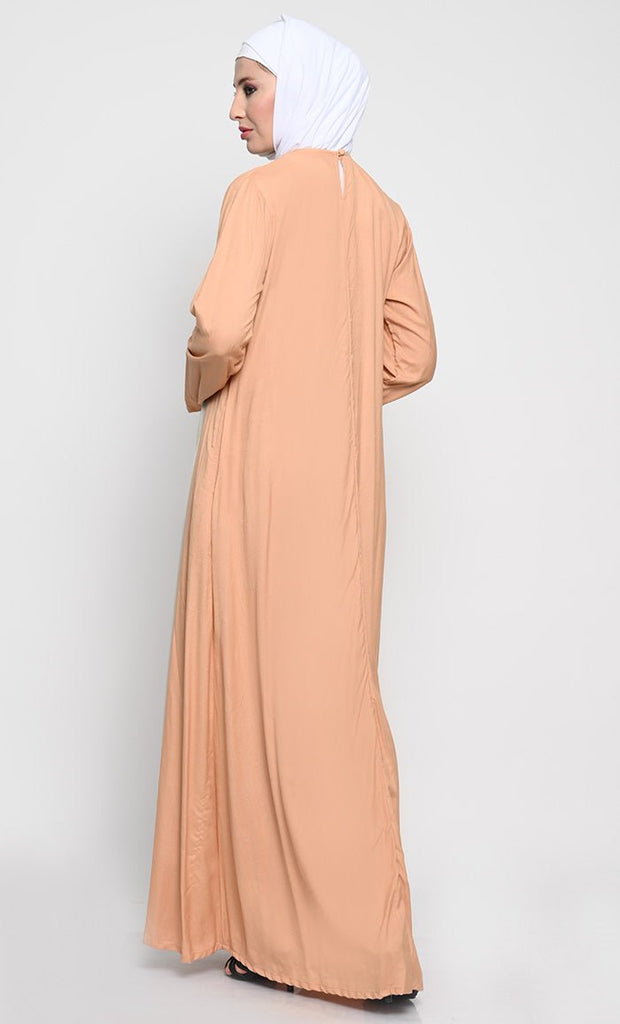 Elegant Rayon Flared Abaya with Set - In Sleeves and Round Neck - EastEssence.com