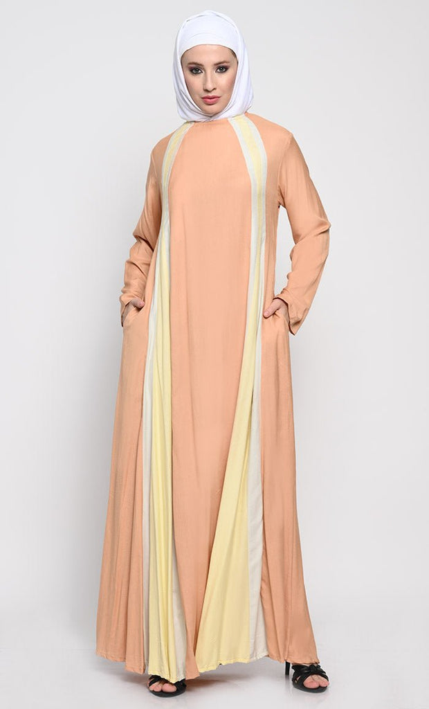 Elegant Rayon Flared Abaya with Set - In Sleeves and Round Neck - EastEssence.com