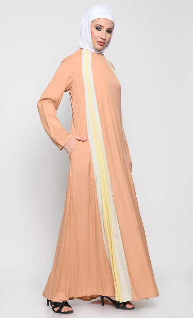 Elegant Rayon Flared Abaya with Set - In Sleeves and Round Neck - EastEssence.com