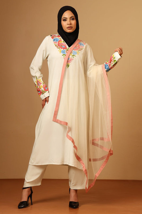 Elegant Rayon Floral Embroidered Straight Salwar Kameez Set with Dupatta - EastEssence.com