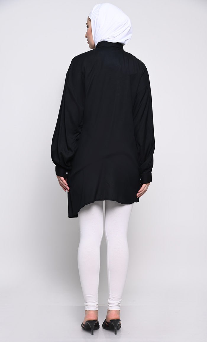 Elegant Rayon Tunic with Asymmetric Hem and Lace Detailing - EastEssence.com