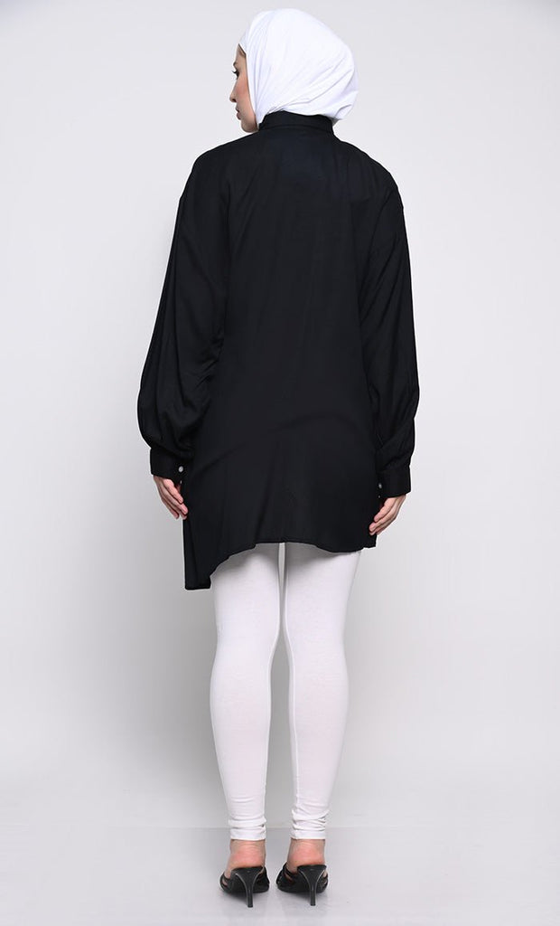 Elegant Rayon Tunic with Asymmetric Hem and Lace Detailing - EastEssence.com