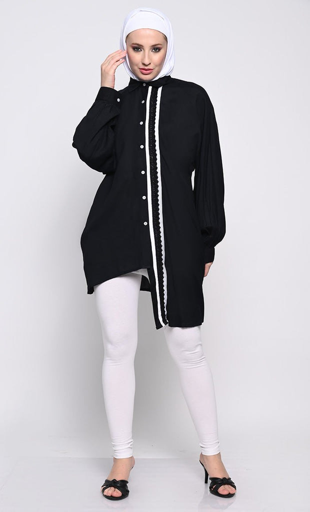 Elegant Rayon Tunic with Asymmetric Hem and Lace Detailing - EastEssence.com