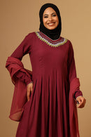 Elegant Rayon V - Neck Embroidered Salwar Kameez Set with Dupatta - EastEssence.com