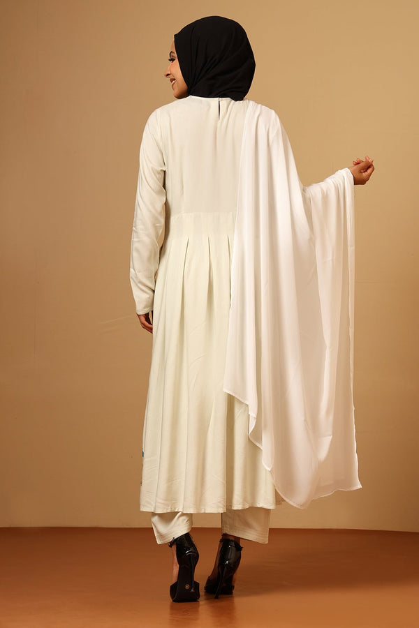 Elegant Rayon V - Neck Embroidered Salwar Kameez Set with Dupatta - EastEssence.com