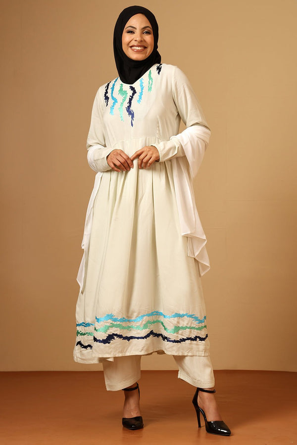 Elegant Rayon V - Neck Embroidered Salwar Kameez Set with Dupatta - EastEssence.com