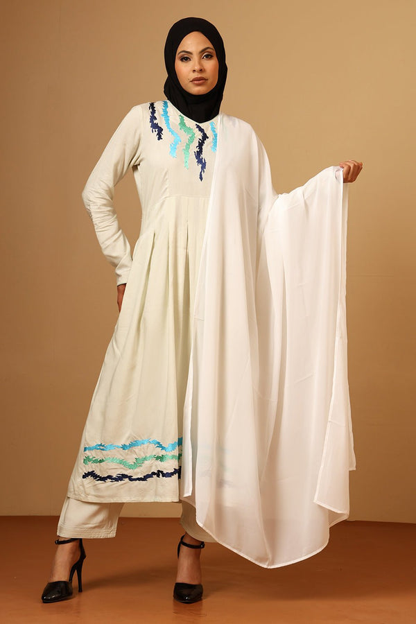 Elegant Rayon V - Neck Embroidered Salwar Kameez Set with Dupatta - EastEssence.com